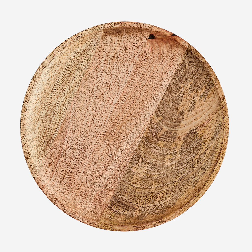 Plato de madera de mango. Round wooden plate. Madam Stoltz. Decoración. Decor.